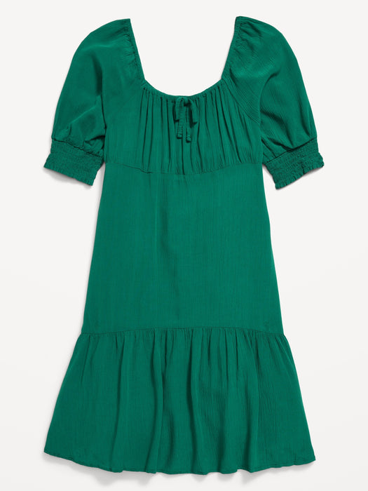 Short-Sleeve Crinkle Crepe Swing Dress for Girls