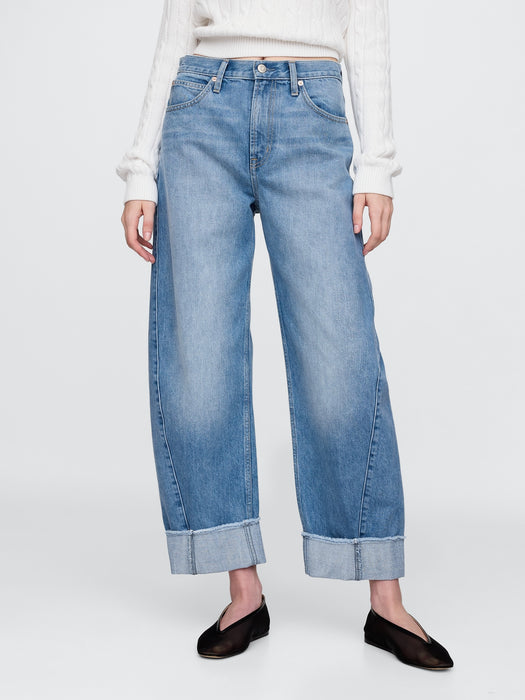 High Rise Cuffed Barrel Jeans