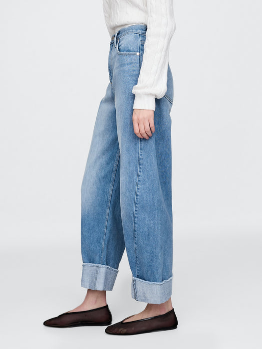High Rise Cuffed Barrel Jeans