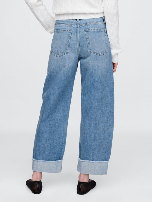 High Rise Cuffed Barrel Jeans