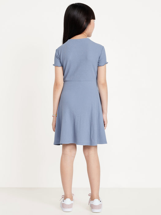 Short-Sleeve Ribbed Fit and Flare Dress for Girls