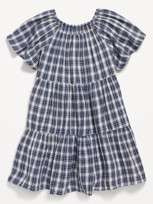 Printed Flutter-Sleeve Double-Weave Tiered Swing Dress for Girls