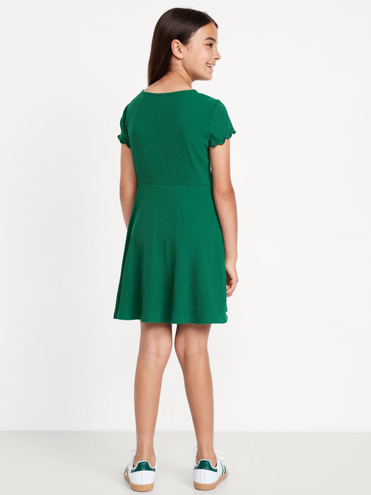 Short-Sleeve Ribbed Fit and Flare Dress for Girls