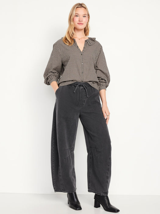 High-Waisted Pull-On Barrel Jeans