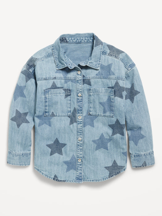 Printed Oversized Pocket Jean Top for Girls