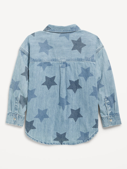 Printed Oversized Pocket Jean Top for Girls