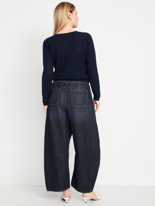 High-Waisted Pull-On Barrel Jeans