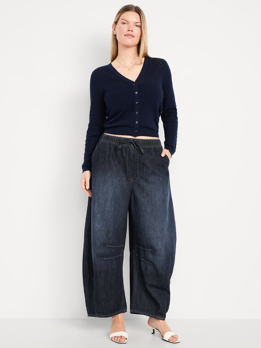 High-Waisted Pull-On Barrel Jeans