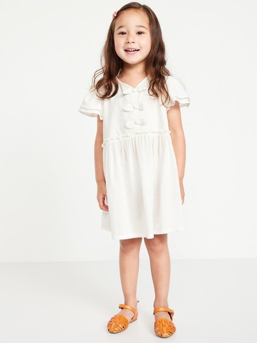 Printed Short-Sleeve Ruffled Bow Dress for Toddler Girls