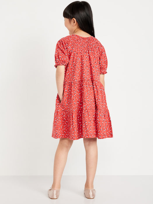 Printed Short-Sleeve Swing Dress for Girls