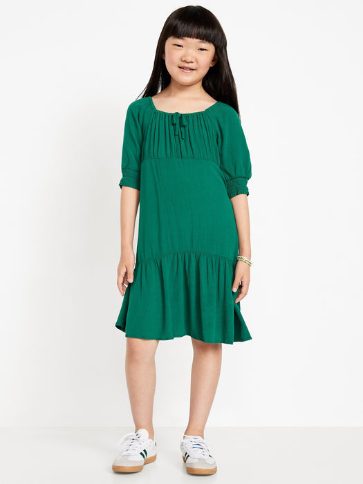 Short-Sleeve Crinkle Crepe Swing Dress for Girls