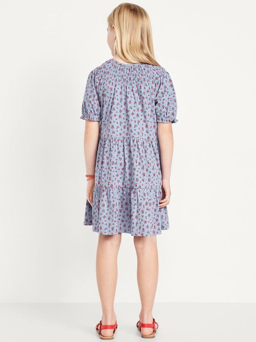 Printed Short-Sleeve Swing Dress for Girls