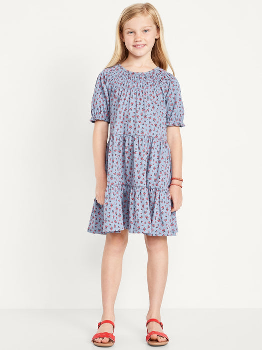 Printed Short-Sleeve Swing Dress for Girls
