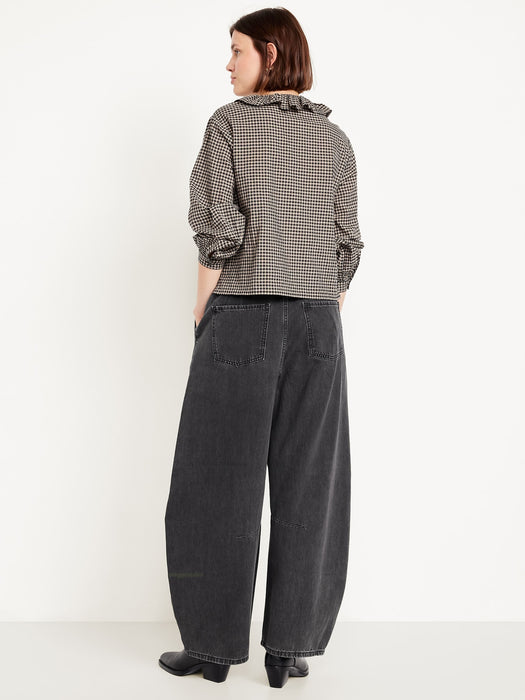 High-Waisted Pull-On Barrel Jeans