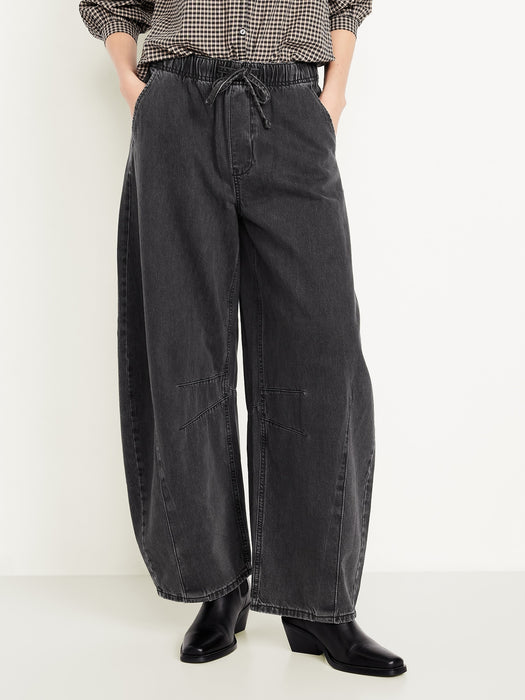 High-Waisted Pull-On Barrel Jeans