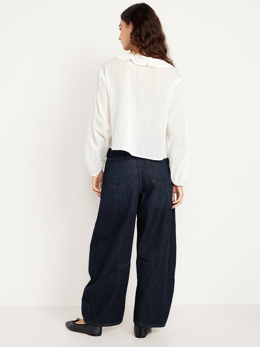 High-Waisted Pull-On Barrel Jeans