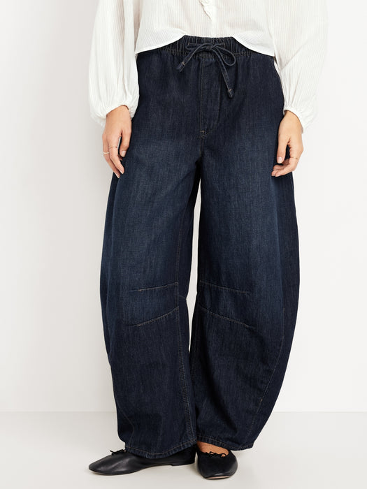High-Waisted Pull-On Barrel Jeans