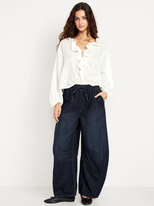 High-Waisted Pull-On Barrel Jeans