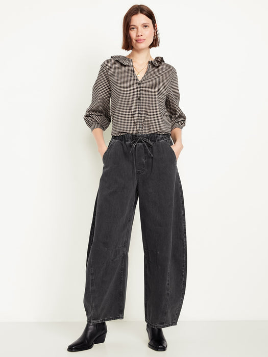 High-Waisted Pull-On Barrel Jeans