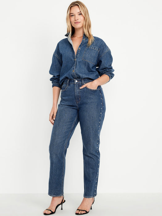 Extra High-Waisted Studded Straight Jeans