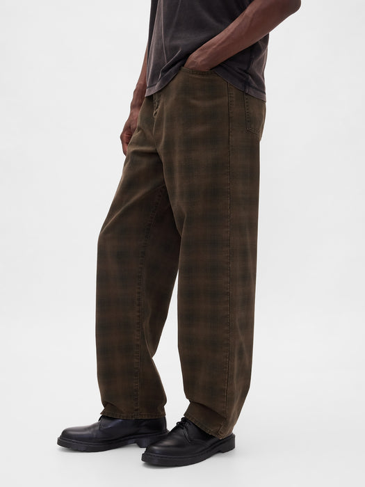 Plaid Canvas Baggy Jeans