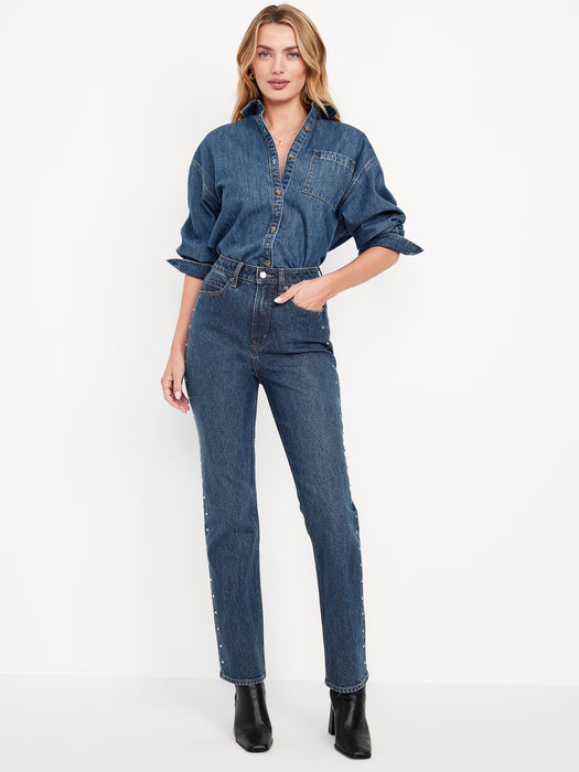 Extra High-Waisted Studded Straight Jeans