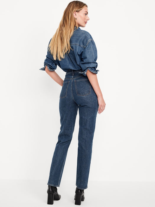 Extra High-Waisted Studded Straight Jeans