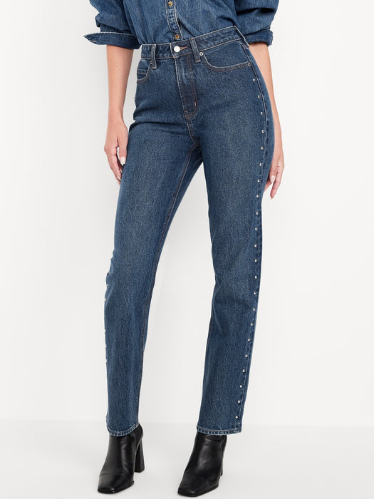 Extra High-Waisted Studded Straight Jeans