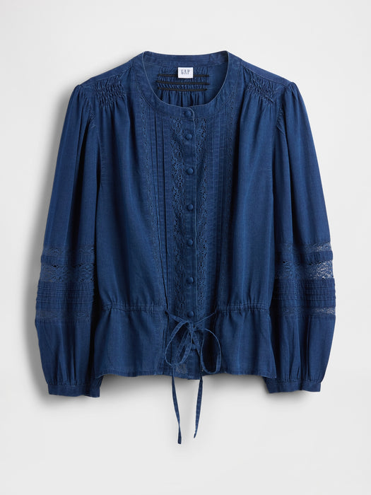 Lace-Trim Voile Top