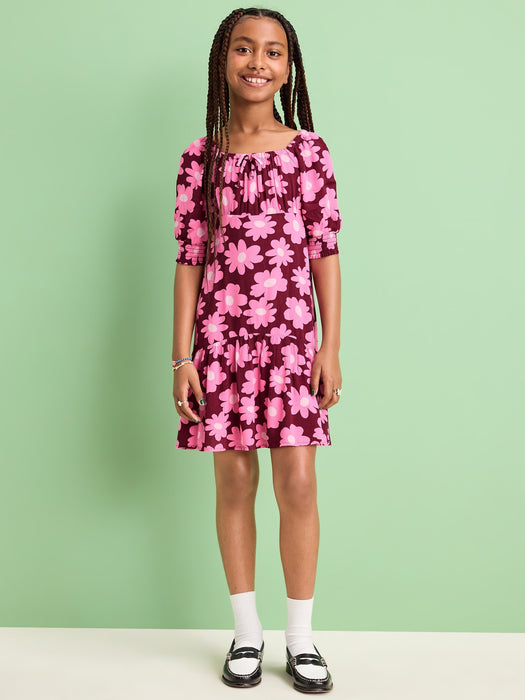 Short-Sleeve Crinkle Crepe Swing Dress for Girls