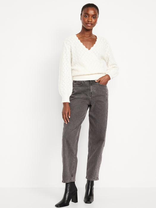 High-Waisted Baggy Barrel Ankle Jeans