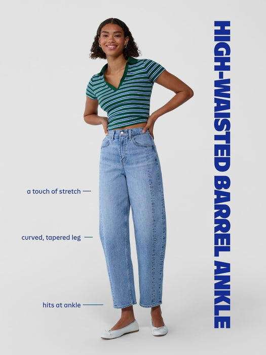 High-Waisted Baggy Barrel Ankle Jeans
