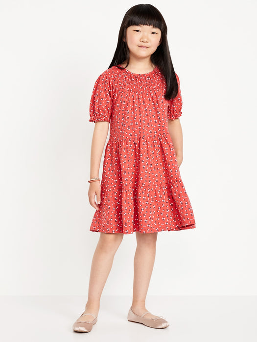 Printed Short-Sleeve Swing Dress for Girls