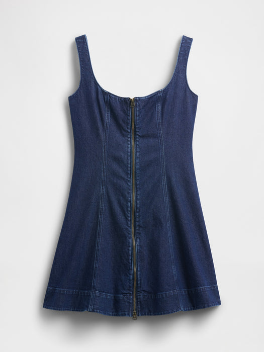 Denim Zip-Front Mini Dress