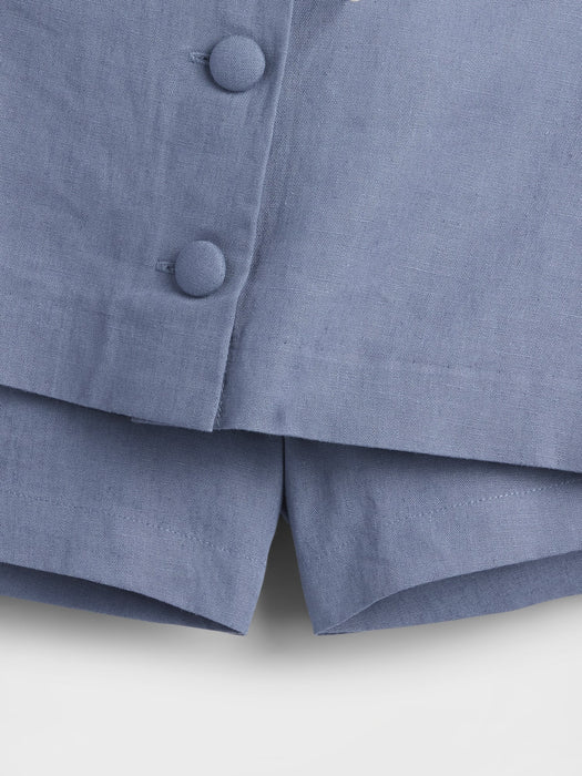 Linen-Blend Button-Front Mini Skort