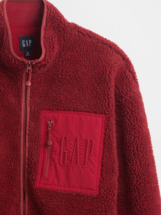 Recycled Sherpa Oversized Logo Zip Jacket