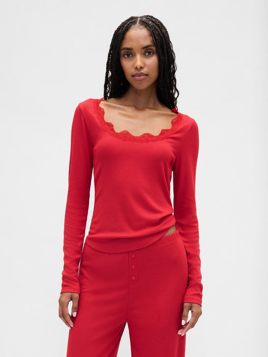 MiniRib Lace-Trim PJ Top