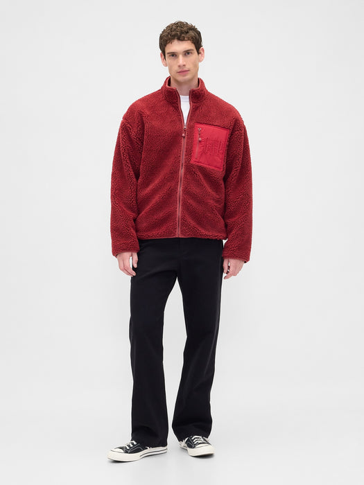 Recycled Sherpa Oversized Logo Zip Jacket