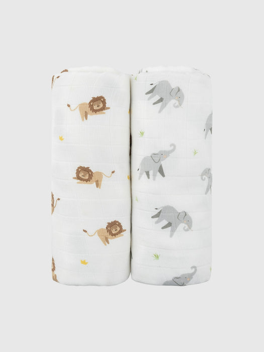 Bamboo Little Lion and Elephant Swaddle Set
