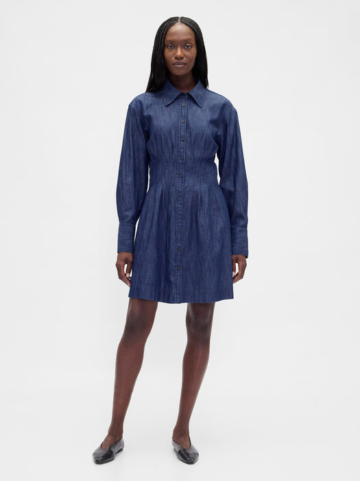 Pleated Mini Shirtdress
