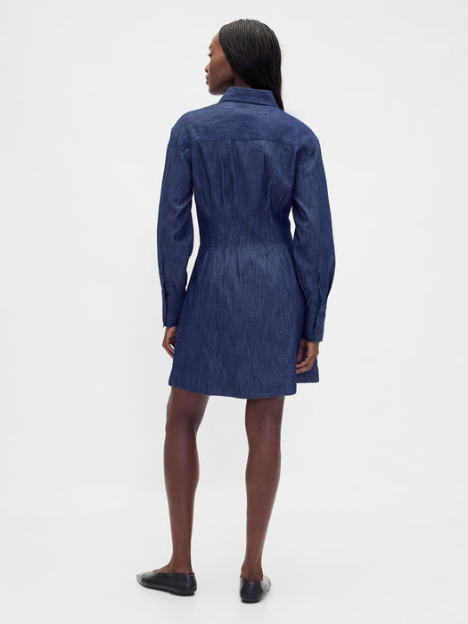 Pleated Mini Shirtdress