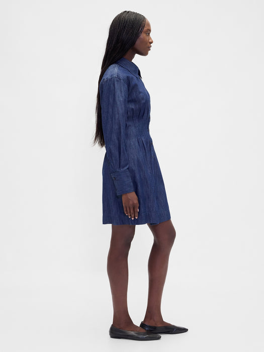 Pleated Mini Shirtdress