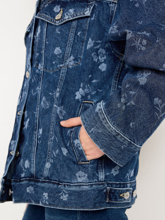 Oversized Floral Print Jean Trucker Jacket