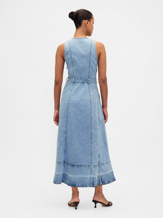 Denim Tie-Belt Button-Front Maxi Dress