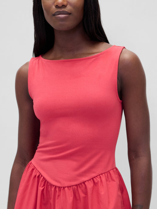 Mixed Media Drop-Waist Mini Dress