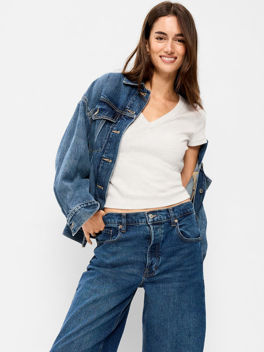 Snug Crop V-Neck Ribbed T-Shirt