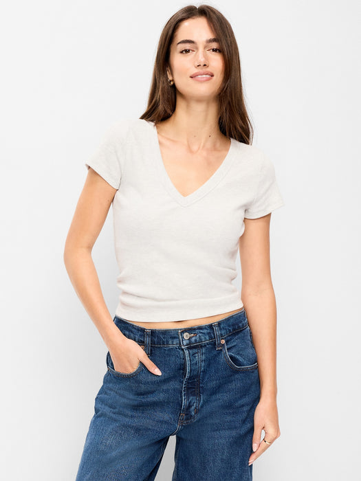 Snug Crop V-Neck Ribbed T-Shirt