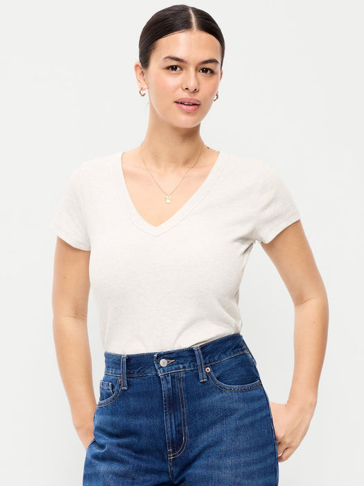Snug Crop V-Neck Ribbed T-Shirt