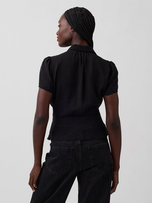Sheer Button-Front Peplum Top