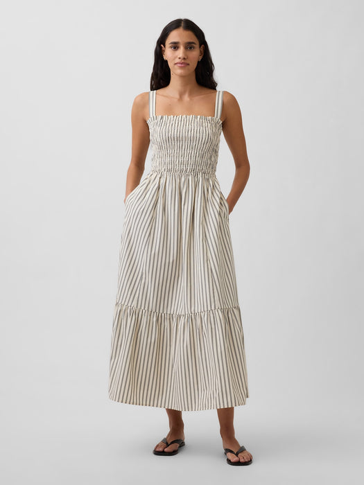 Poplin Smocked-Bodice Maxi Dress